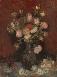 Vase mit chinesischen Astern und Gladiolen